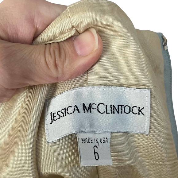 90s Vintage Jessica McClintock Strapless Cocktail Dress Brocade Rococo - Picture 7 of 8